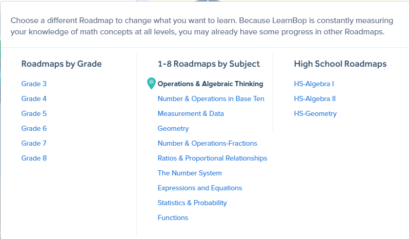 Choice of Roadmaps for LearnBop
