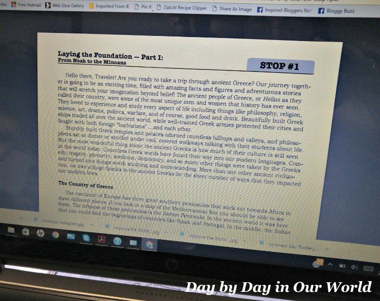 We read the stop pages on the computer rather than printing for the Homeschool in the Woods Ancient Greece Study.