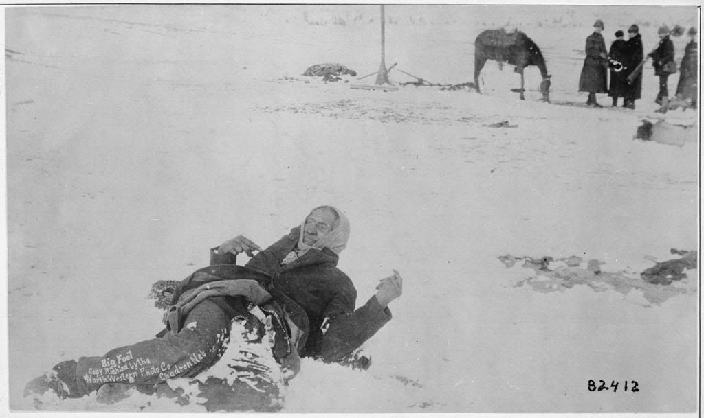 Chief Big Foot, frozen to death in the massacre at Wounded Knee, 1890 photo WoundedKneeBodyofChief_zps33f1eef6.jpg