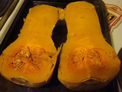 Halved butternut squash