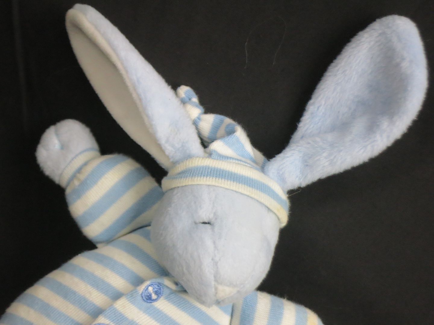 blue and white striped stuffed bunny