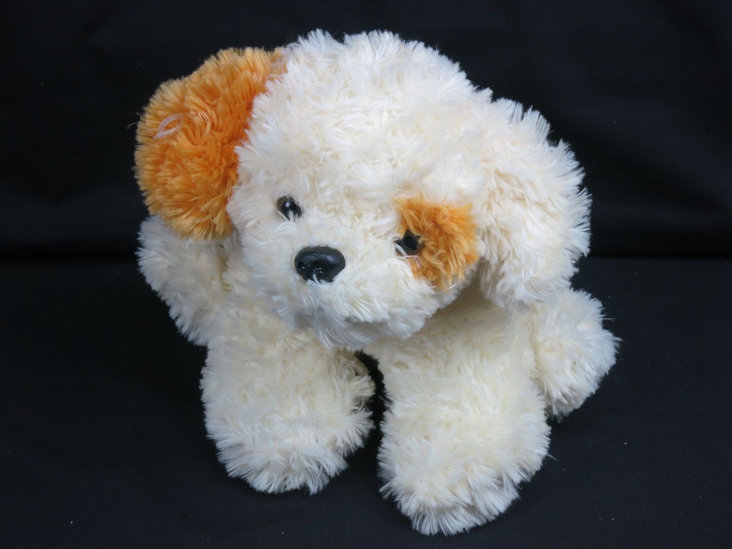 SHAGGY YELLOW BROWN PUPPY DOG SPOT EYE SITTING DOWN PLUSH STUFFED