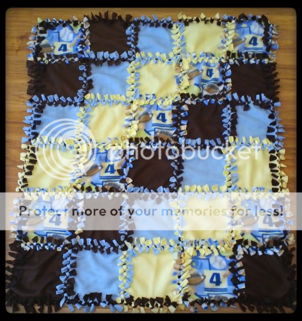 Personalized Monogram Custom Blue Brown No Sew Tie Baby Boy Blanket Quilt 40x47