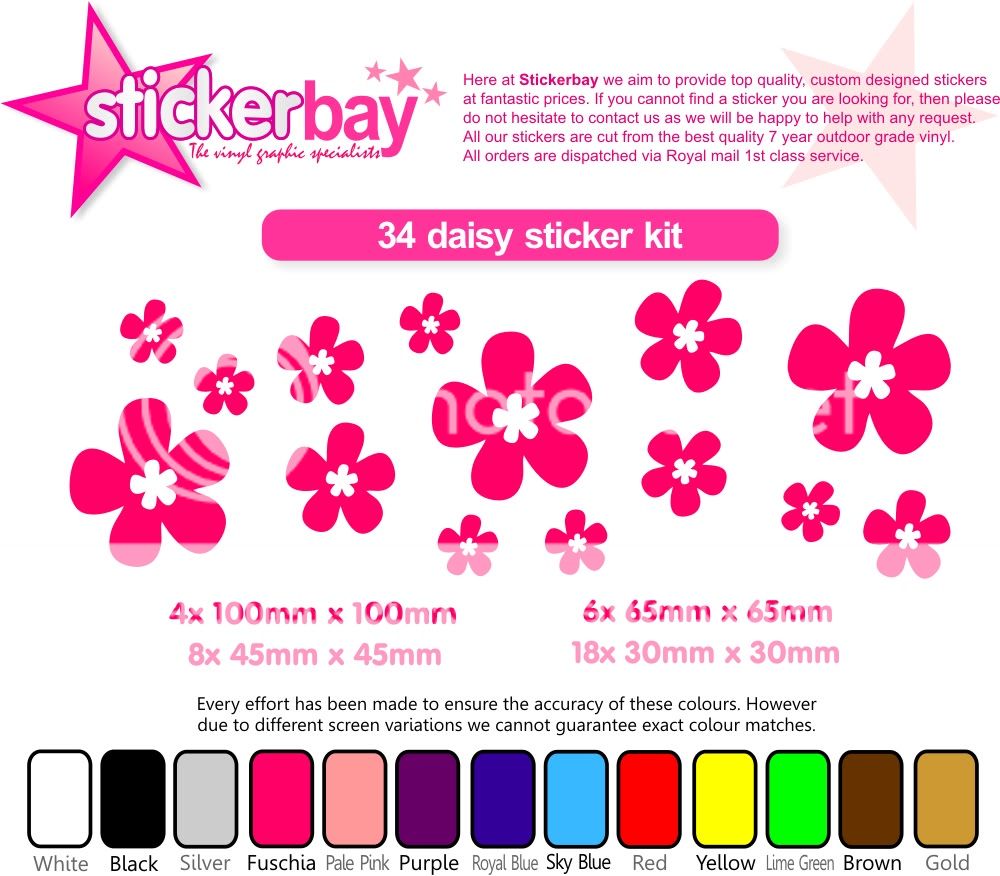 34 DAISY STICKERS FLOWER CAR WALL VW SAXO MINI BEETLE  