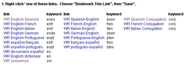 Bookmarks en WordReference
